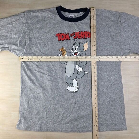 Vintage Tom and Jerry Gray Ringer Cartoon Cat & Mouse T Shirt Men's Size XL - Picture 5 of 6
